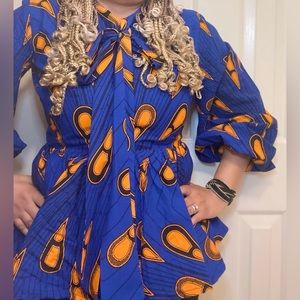 Blue African Bibi Blouse-Size M